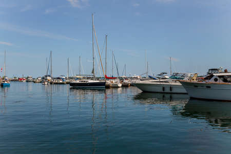 Sea navigation - yachts, boats and ships on lake Ontarioの写真素材