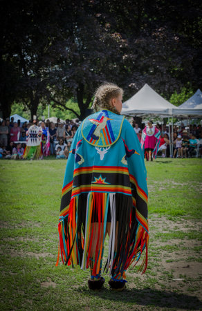 traditional pow wow dance festival. open free dancing, drumming and performances event - culture first nations, traditional woman dance.toronto, ontario, canada - 06.17.2023のeditorial素材