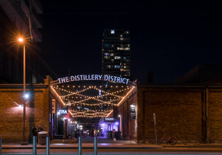 Toronto historical downtown street at nightの写真素材