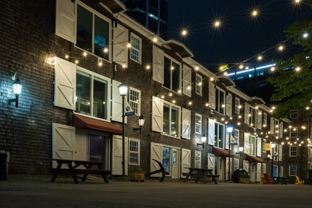 Downtown Halifax with historical buildings - cafes, shops and festival space at night. famous old Halifax harbor wharf. Halifax, Nova Scotia, Canadaの写真素材