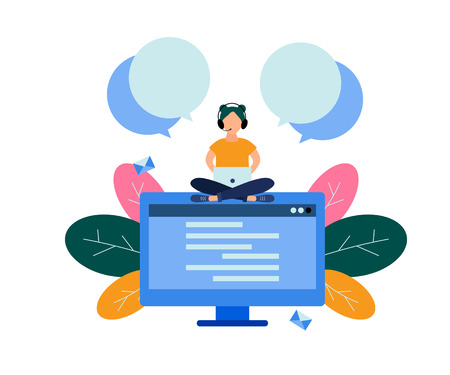 Vector illustration., female hotline operator. Technical support conceptのイラスト素材