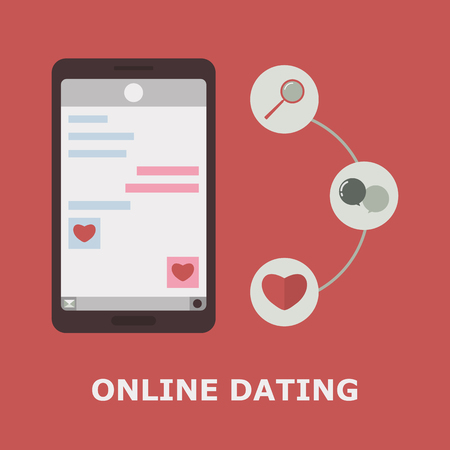 Mobile Online Dating Service. Vector Illustration. Mobile Flirtingのイラスト素材