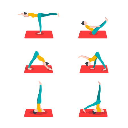 Stylish collection with yoga for healthy lifestyle design. Yoga illustrationのイラスト素材