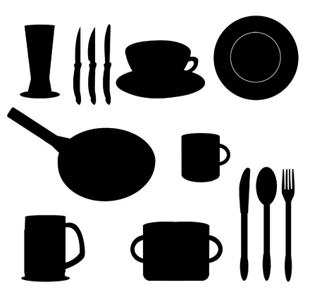 silhouettes of kitchen accessoriesのイラスト素材