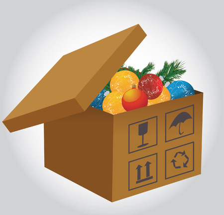 Open Cardboard Box with Christmas globeのイラスト素材