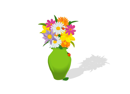 flowers and vase composition, isolated on white; abstract art illustrationのイラスト素材