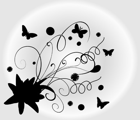Abstract floral silhouette whit butterfy, element for designのイラスト素材