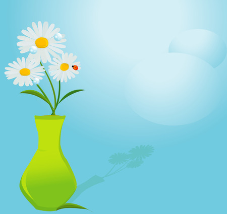 pattern of vases with flowers and ladybugのイラスト素材