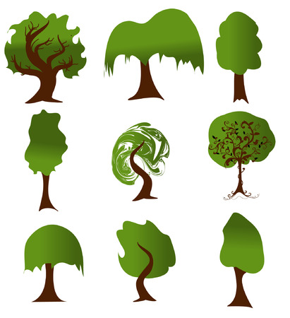 Set of green tree silhouettes for ecology design. Vector version also availableのイラスト素材