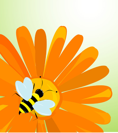 Vector background with flowers and beesのイラスト素材