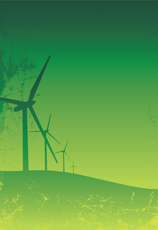 Illustration of  3 wind turbines grunge style green silhouettesのイラスト素材