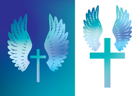 Illustration of a christian cross and angels wingsのイラスト素材