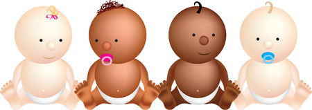 illustration of 4 babies sitting in a rowのイラスト素材