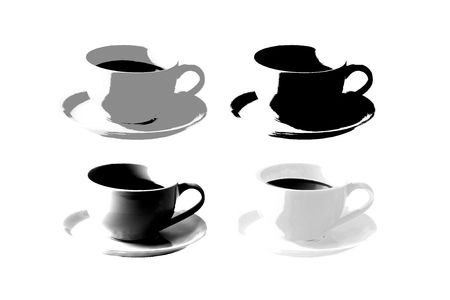 illustration set of black and white coffee cupsの写真素材