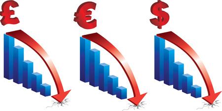 Graphs of Currency value falling for euro, pound and dollarのイラスト素材