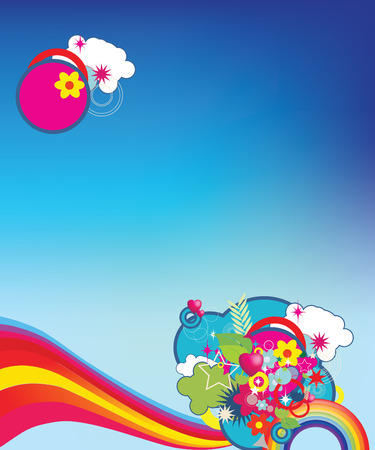 illustration of coloured funky summer retro backgroundのイラスト素材