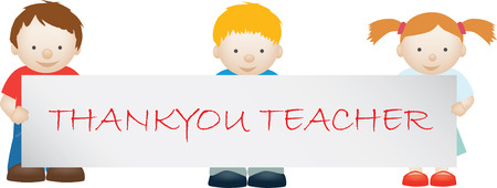 students holding a thank you teacher bannerのイラスト素材