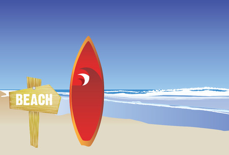 illustration of a modern style beach and surfboardのイラスト素材