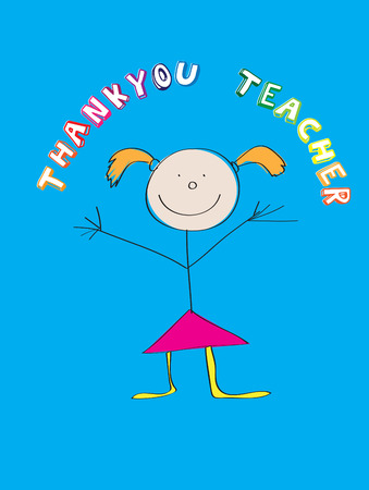 illustration of a childs drawing thanking teacherのイラスト素材