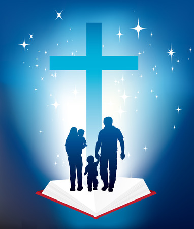 illustration of christian family and bible and crossのイラスト素材