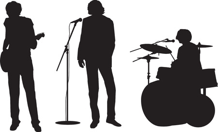illustration of a rock or pop band with guitar, drums and singerのイラスト素材
