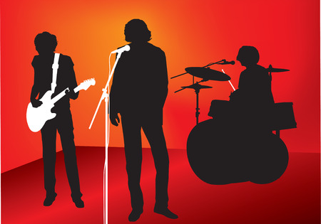 illustration of a rock or pop band with guitar, drums and singerのイラスト素材