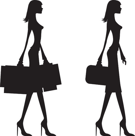woman shopping and business woman black silhouette, のイラスト素材