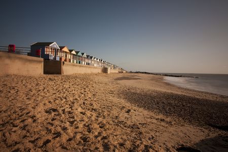 Photo of beach huts at southwold at dawnの写真素材