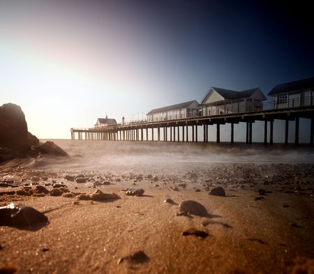 southwold beach and pier shot at dawnの写真素材
