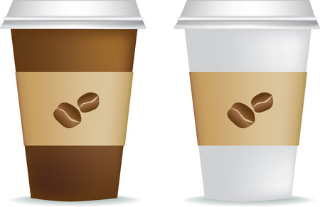 illustration of 2 blank coffee cups on whiteのイラスト素材