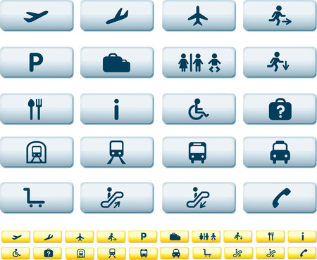 illustration set of various icons found at train and airportsのイラスト素材