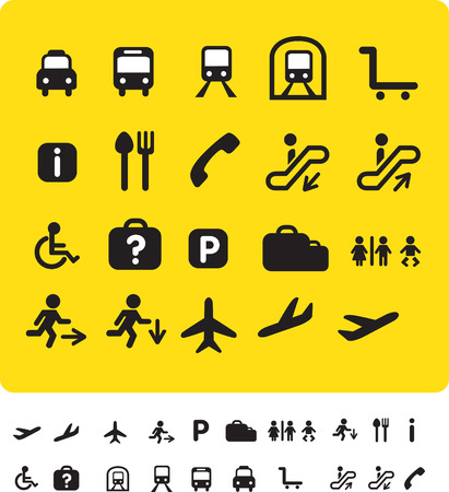illustration set of various icons found at train and airportsのイラスト素材