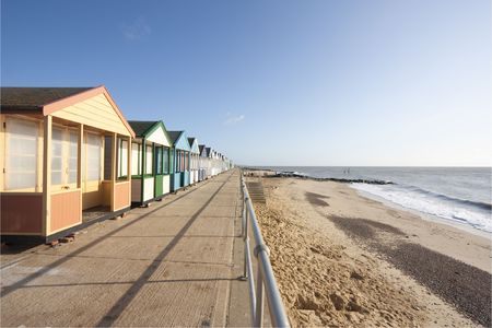southwold beach huts by the beach at dawnの写真素材
