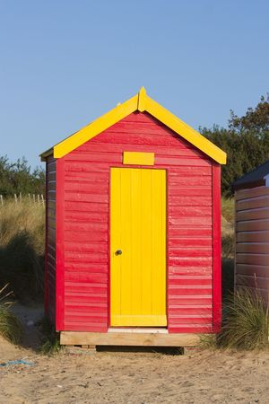 southwold beach hut by the beach at dawnの写真素材