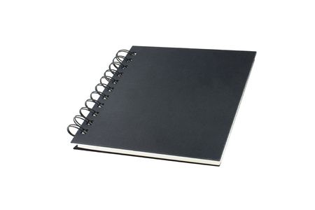 black wirobound hardback book isolated on a white backgroundの写真素材