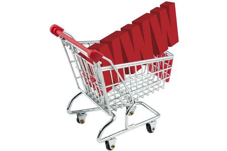internet www shopping trolley isolated on white backgroundの写真素材