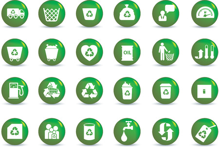 Eco icon set illustrated as green buttonsのイラスト素材