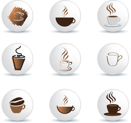 coffee icons on white buttons as illustrationのイラスト素材