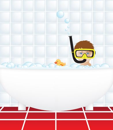 Illustration of a small child in a bath full of bubblesのイラスト素材