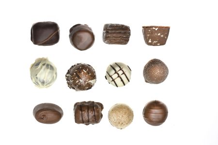 Chocolate truffles in a square selection viewed from overhead