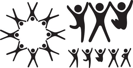 Simple icon type characters as a group and happy emotionsのイラスト素材