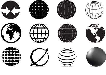 set of black and white globe icons and symbolsのイラスト素材