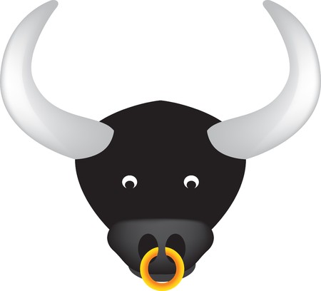 Cartoon illustration of a black bull on white backgroundのイラスト素材
