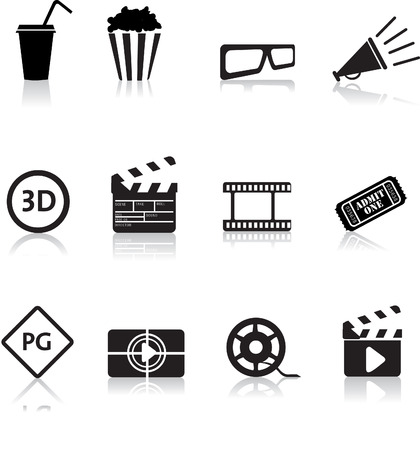 movie, film and cinema, typical black silhouette icon buttonsのイラスト素材