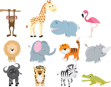 set of animal icons and cartoons of wild animals.のイラスト素材