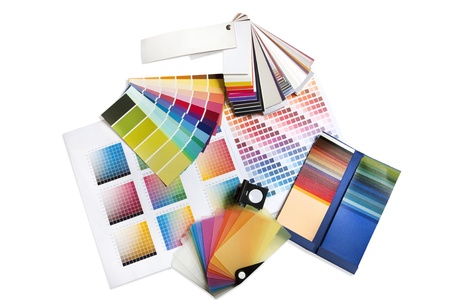Big group selection of coloured swatches and pantone chipsの写真素材