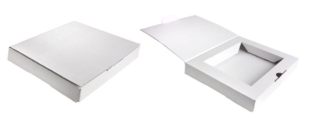 white postage box open and with lid closedの写真素材