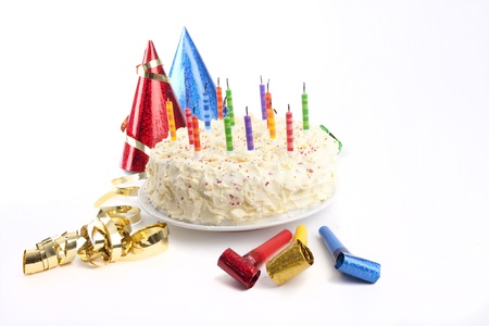 Birthday still life shot on a white backgroundの写真素材