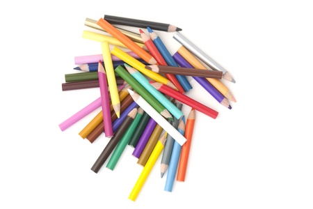 All different colours of pencil on a white backgroundの写真素材