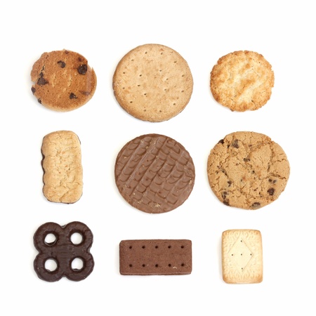 selection of different types of biscuit on a white backgroundの写真素材